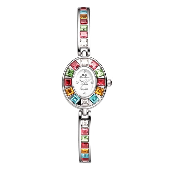 Avaner Women's Analog Quartz Oval Watch: Removable Band Full Rhinestone Decor Bracelet Pearl Dial Wristwatch for Women - Versatile