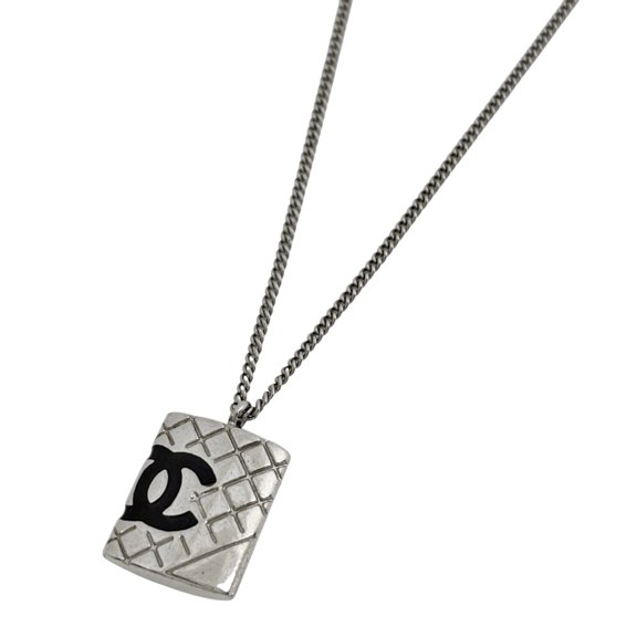 Pre-Owned Chanel Cambon Line Necklace, Coco Mark, Silver Plated, Silver, Women's