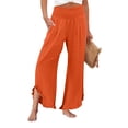 thumbnail image 2 of Linen Pants Women Wide Leg Summer Lounge Trousers Boho Flowy Palazzo Pant Fashion Beach Vacation Cotton Outfits 2026 Orange S, 2 of 7