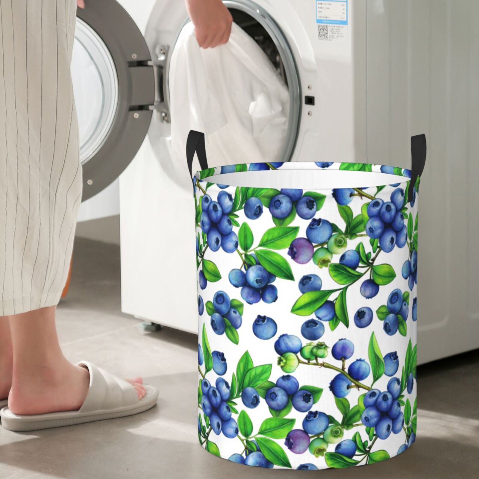 Large Laundry Basket with Handles - Blueberries design Kids Baby Dirty Clothes Laundry Hamper for Bedroom Aesthetic