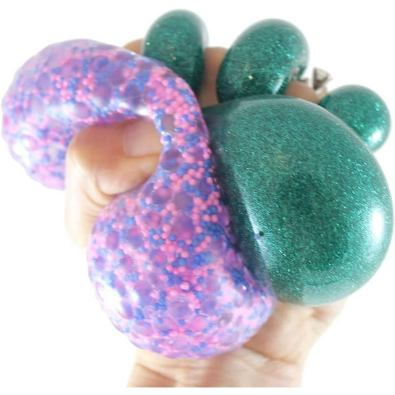 Pack of 2 Different 2.5" Stress Balls - Confetti & Metallic - Squishy Gooey Shape-able Squish Sensory Squeeze Balls OT (RANDOM COLORS)