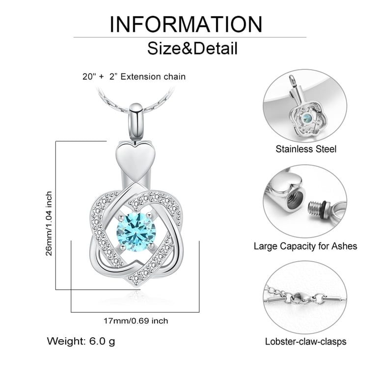 Birthstone Urn Pendant Necklace For Ashes – Love Forever Memorial Cremation Jewelry Keepsake