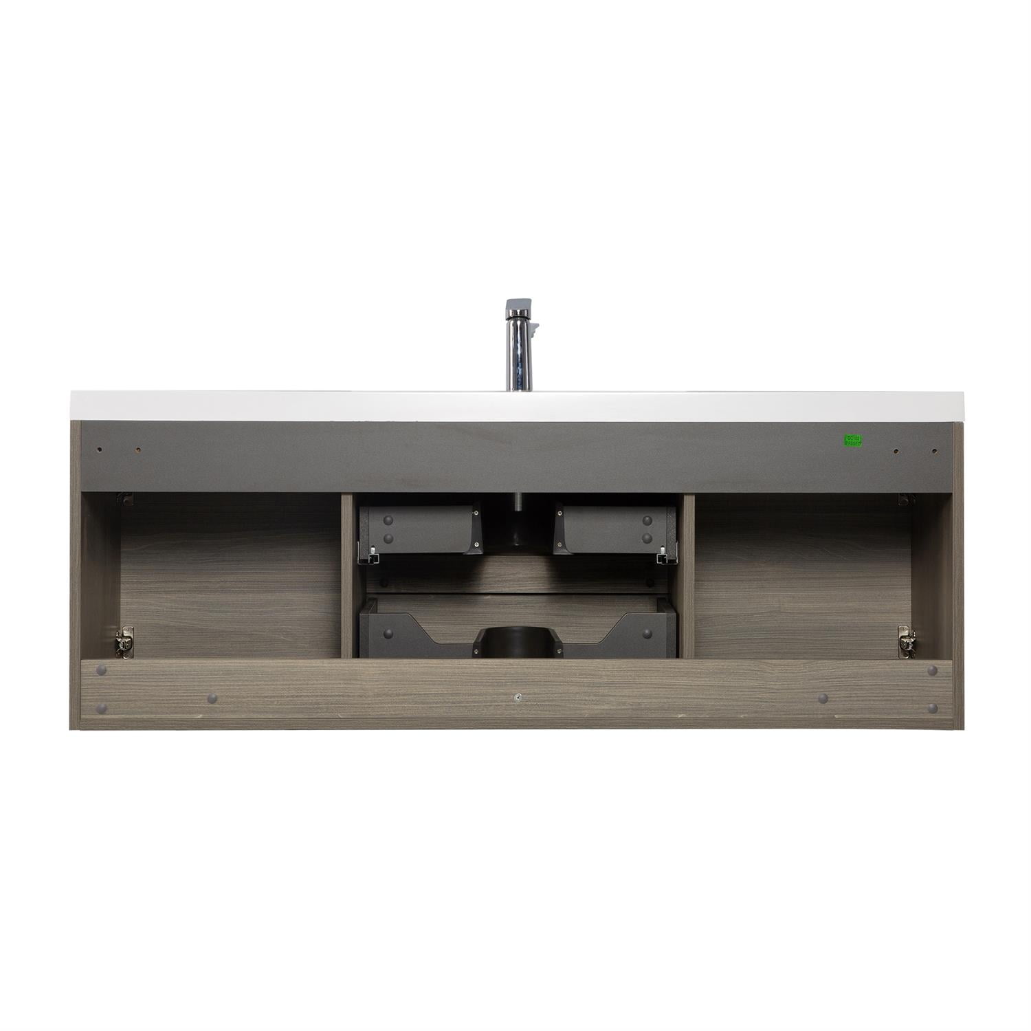 Demi Bonn 60" Floating Bathroom Vanity with Sink, Resin Top Basin and 2 Soft Close Drawers, 2 Storage Cabinet, Faucets and Drains Not Included, Gray