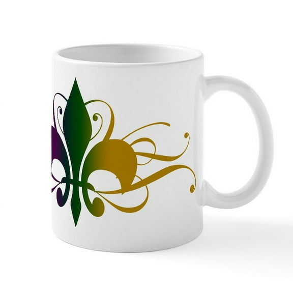 CafePress - Purple Green Gold Fleur De Lis Mug - 11 oz Ceramic Mug - Novelty Coffee Tea Cup