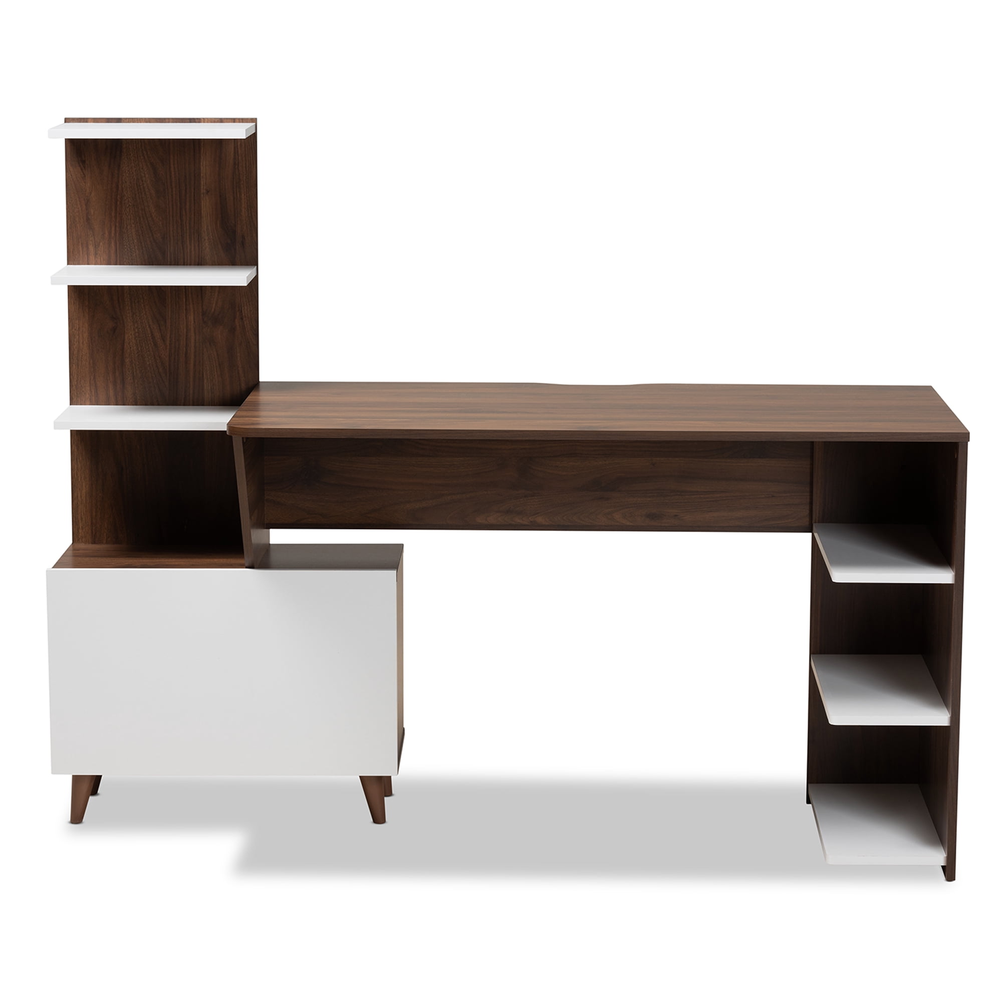 Baxton Studio Tobias Contemporary 23.6 in MDF Portable Computer Desk with Storage, White/Walnut Brown