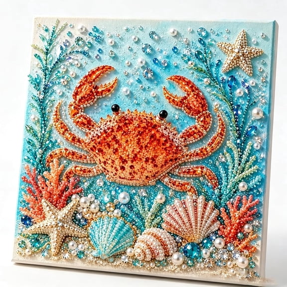 Ocean Theme Pearl Art DIY Kit,Blue Ringed Octopus 3D Diamond Painting Crafts For Adults,DIY Pearl Mosaic Wall Art Set With Rhinestones,Coastal Home Decor Gift For Beginners