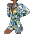 thumbnail image 3 of TRKIYQC Traje de 2 piezas para mujer, blusa con botones de solapa de manga larga abigarrada, pantalones cortos de cintura alta, ropa informal suelta acogedora para mujer TRKIYQC moda, 3 of 5
