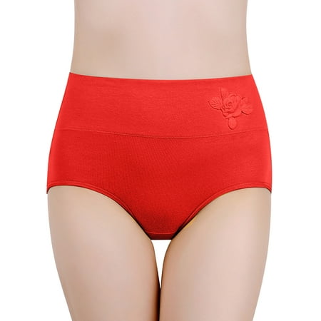 

Hunpta Underwear Women Pure Cotton Large Size Abdominal Solid Color 3D Embossed High Waist Panties