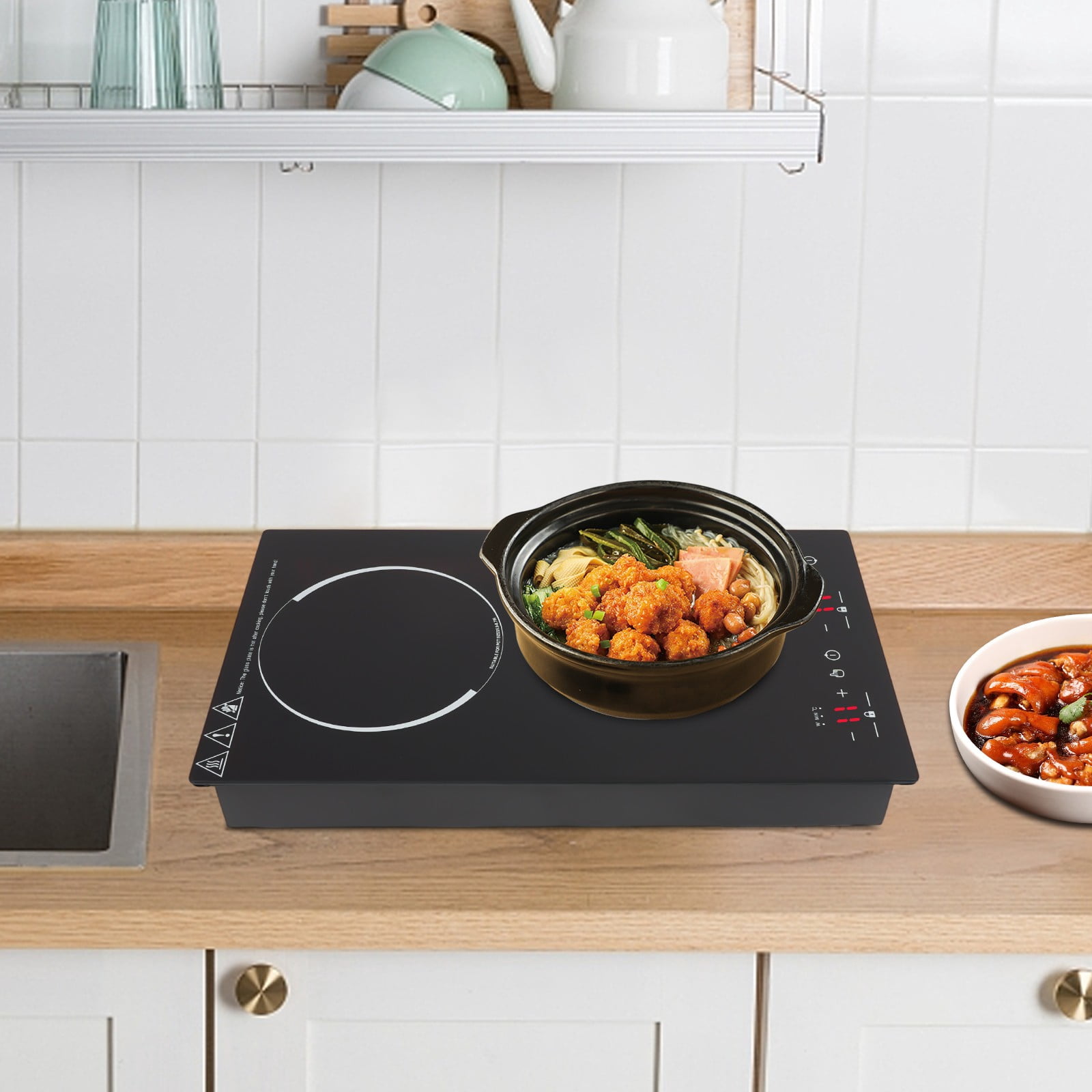 20.08*11.34*3.35 inch Portable Induction Cooker with 2 Burner Independent Control Black for Home Kitchens