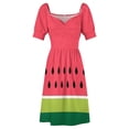 thumbnail image 5 of Coral Pink Green Summer Watermelon Fruit Stripes Sleeveless Dress summer clothes for women Elegant gown, 5 of 7