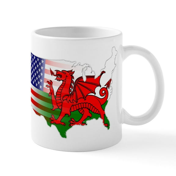 CafePress - American Welsh Map Mug - 11 oz Ceramic Mug - Novelty Coffee Tea Cup