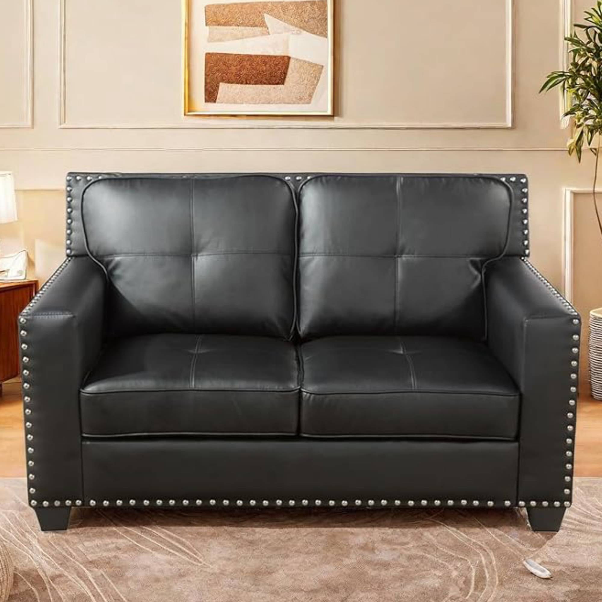 TrumanPick Leather Sofa Couch Set, Modern Sofa and Loveseat Sets, Modular Sectional Couch Furniture Sets for Living Room, Black