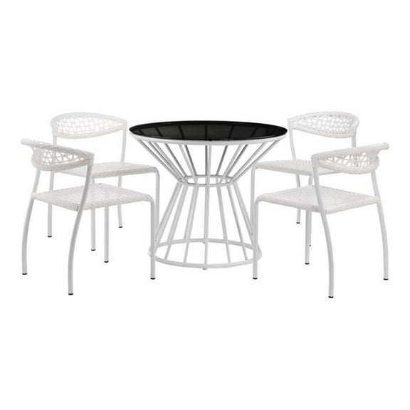 Pemberly Row 5-piece Modern Aluminum Frame Patio Dining Set in White