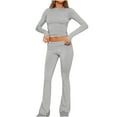 thumbnail image 2 of LYXSSBYX Pj Sets for Woman Women Casual Solid Color Slim Fitting Round Neck Top and Pants Long Sleeved Hooded Set Suit, 2 of 9
