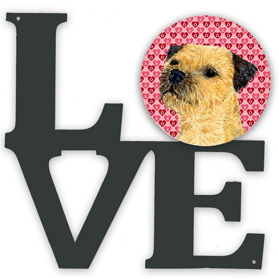 Border Terrier Hearts Love and Valentine's Day Portrait Metal Wall Artwork LOVE