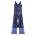 thumbnail image 5 of Alvivi Kids Flower Girl Shiny Sequins Jumpsuit Wide Leg Pants Cape Sleeve Pageant Party Romper Navy Blue 14, 5 of 7