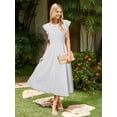 thumbnail image 2 of Vestido sencillo a rayas, midi, de verano, línea A, boda, blanco, 2 of 5