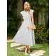 thumbnail image 2 of Vestido sencillo a rayas, midi, de verano, línea A, boda, blanco, 2 of 5