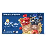 Happy Baby Organics Clearly Crafted, Stage 2, Oats & Fruits Variety Pack, Organic Baby Food, Pouches 4oz (8 pack)