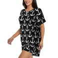 thumbnail image 3 of Womens Pajama Sets With Pocket, cool white anchor black Lounge Sets Short Sleeve Sleepwear PJ Sets for Women, 3 of 6