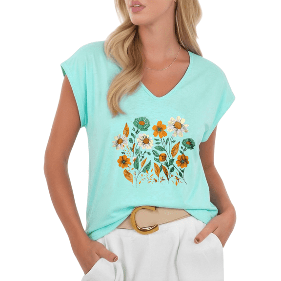 Cozymy Women's Boho Fall Flower Garden V-Neck Sleeveless T-Shirt Inspirational Casual Tank