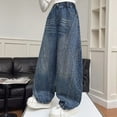 thumbnail image 5 of mgoYE Girls Baggy Jeans Size 10-12 Girls Cute Wide Leg Flared Jeans Kids Oversized Elastic Waist Paper Bag Pants with Pockets Ripped Jeans for Girls(Dark Blue,8-9 Years), 5 of 5
