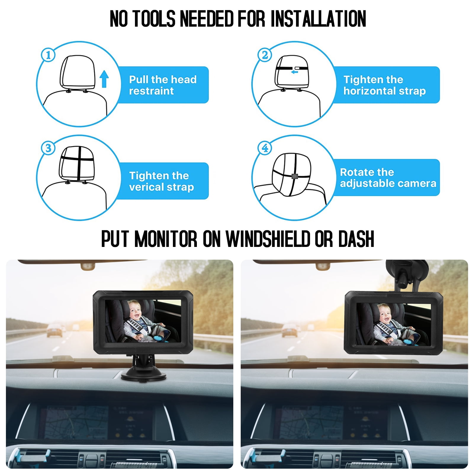 Baby Car Camera for Backseat 4.3 Inch 1080P Baby Car Mirror Camera, Large Screen HD Monitor with Night Vision and 150 Viewing Angle, for Infants Kids Pets in Back Seat Baby Camera for Car Back Seat