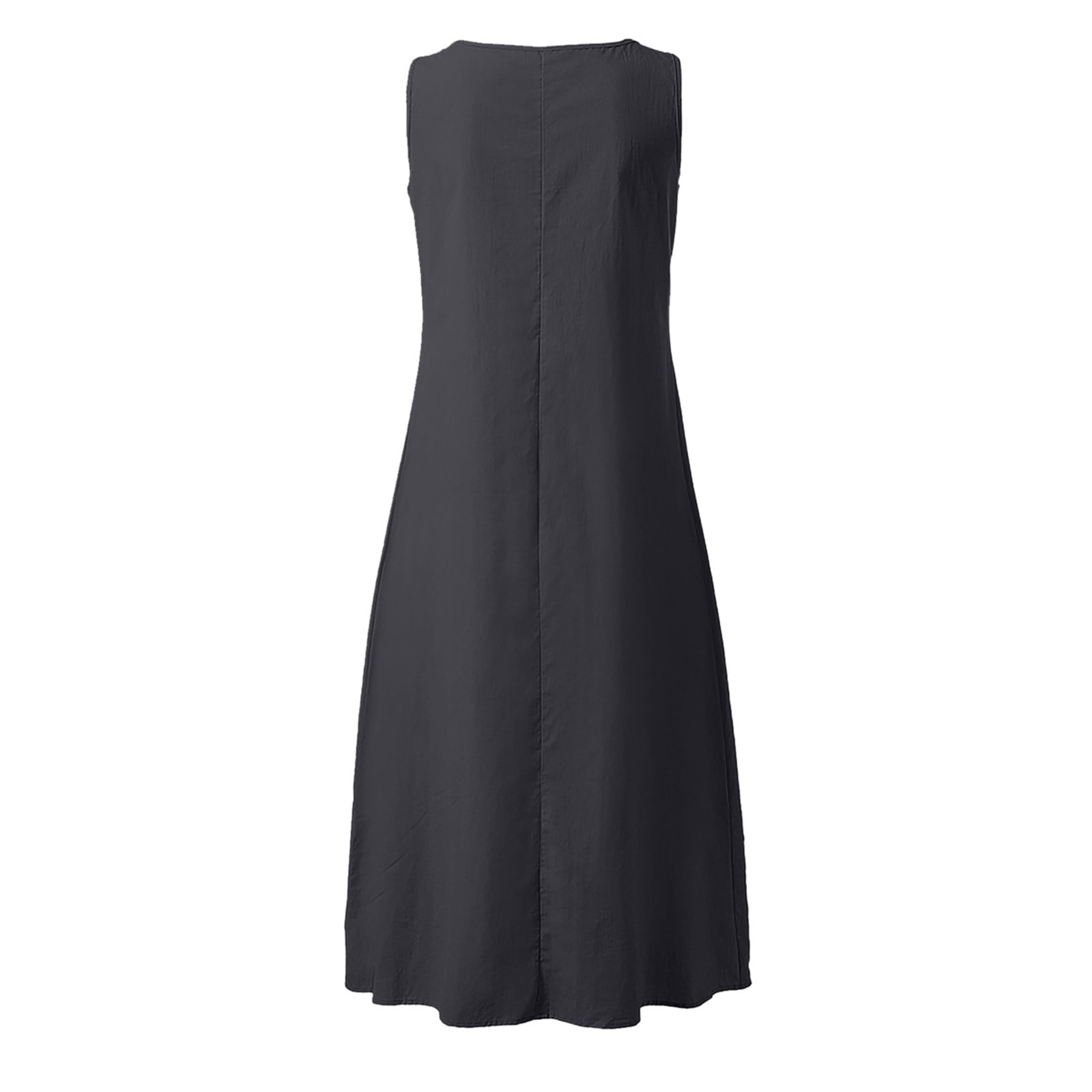 Wyobmus Womens Cotton Linen Dress for Size S-5xl Casual Loose Summer Sleeveless V Neck Tank Dresses with Pockets Shift Vacation Outfits A-Black,