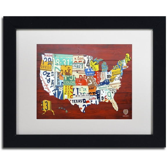 Trademark Fine Art 'License Plate Map USA' Canvas Art by Design Turnpike, White Matte, Black Frame