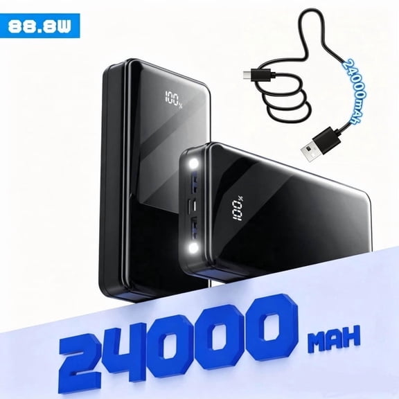 24000mAh Large-capacity Mobile Power Supply, LED Power Display, Type-C Fast Charging, USB/Micro Interface, Super Fast Charging Power Bank, Suitable for Charging Mobile Phones Of All Brands