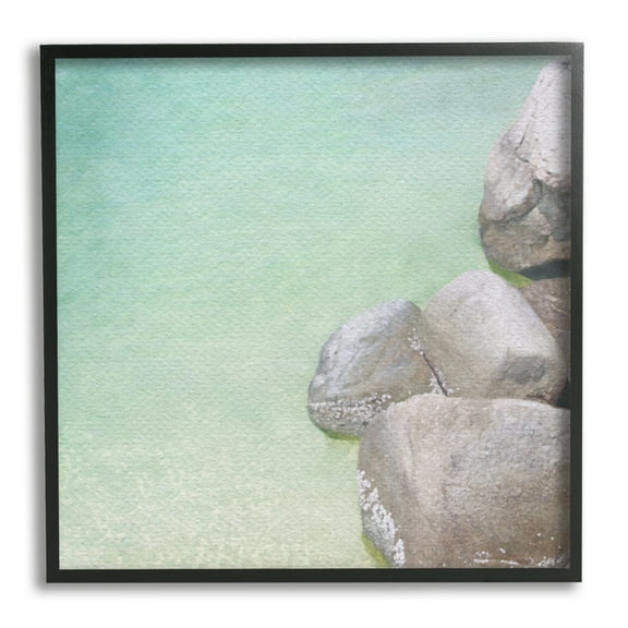 Stupell Industries Ocean Rocks on Shore Nature Photography Black Framed Art Print Wall Art, 12 x 12