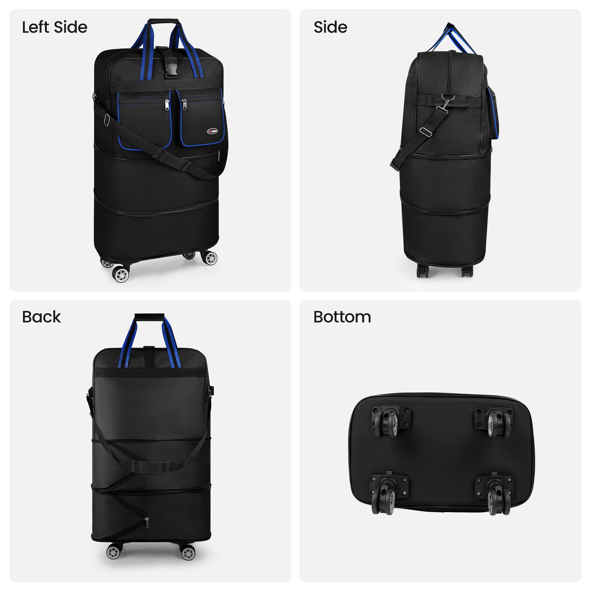 30" Expandable Foldable Luggage Bag,Collapsible Suitcases with Wheels,Lightweight Rolling Duffle Bag for Travel, Moving, Home Storage, Blue/Trim, MEX