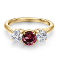 thumbnail image 3 of Gem Stone King 18K Yellow Gold Plated Silver Red Rhodolite Garnet and Lab Grown Diamond Engagement Ring for Women | 2.00 Cttw | Round 6MM | Gemstone January Birthstone | Size 6, 3 of 6