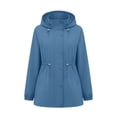 thumbnail image 3 of Cilsoka Drawstring Waist Waterproof Jacket for Womens Long Sleeve Windbreaker with Hooded Casual Solid Softshell Jackets, 3 of 4