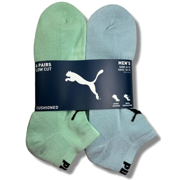 PUMA SOCKS MEN'S - LOW CUT - SOLID 253 - GREEN CTE - LARGE (10-13) PACK 6 XX