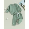 thumbnail image 4 of 2PCS Toddler Boy Girl Fall Outfit 6M 12M 18M 24M 3Y Unisex Baby Solid Color Clothes Long Sleeve Sweatshirt Tops Drawstring Pants Sets, 4 of 10