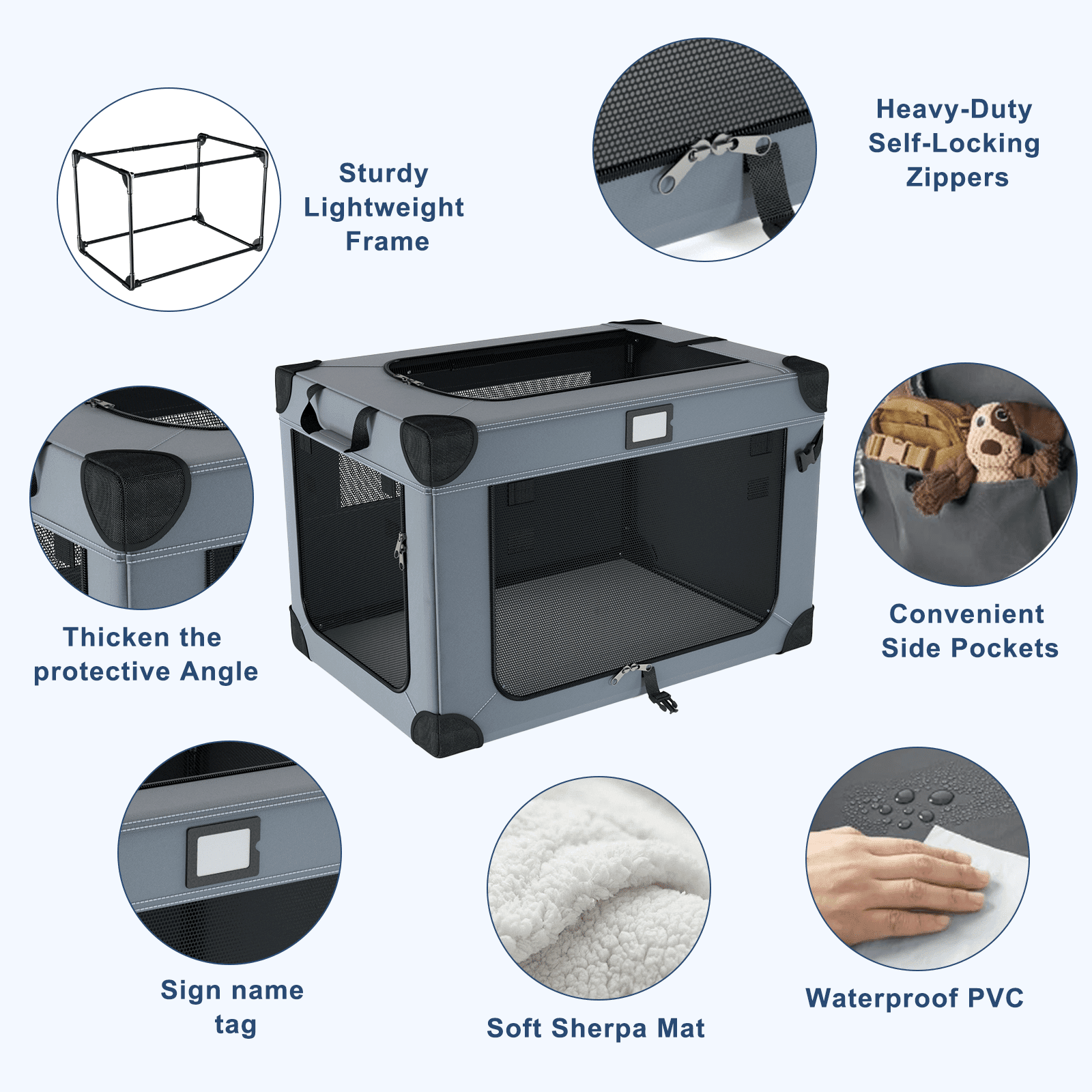 36 Inch Collapsible Dog Crate for Large Dogs, 3-Door Foldable Soft Kennel with Fleece Bed and a Folding Bowl, Suitable for Indoor & Outdoor Portable Pet Kennel