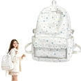 thumbnail image 2 of Coquette Aesthetic Backpack with Lace Decor, 16.92X12.2X5.51" Star Print Kawaii Backpack, Cute Backpack with Transparent Pocket, Lightweight Laptop Bookbag, Multi Pocket Daypack for Daily Commute, 2 of 4
