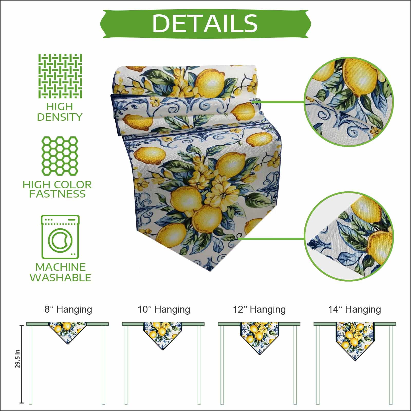 Yellow Lemon Table Runner Linen Burlap Table Runner 108 Inches Long Middle Century Blue Italian Textured Dresser Scarves for Kitchen Island Coffee Dining Room Party Holiday Decoration 13"x108"