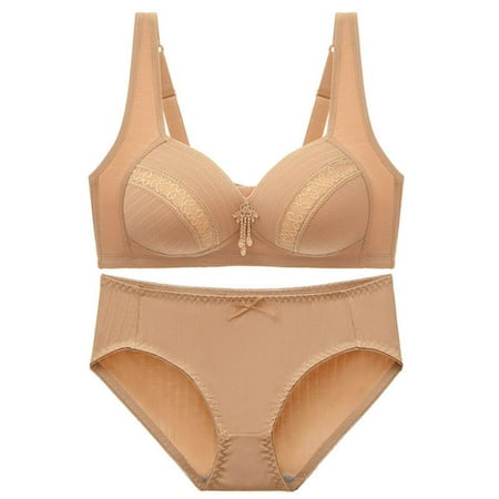 Tumotour Front Open Bras Sets For Women Lace Pattern Adjustable Strap Wirefree Button Closeure Bra Nursing Underwear Breathable Gathering Push Up Without Steel Ring Comfy Soft Cotton Daily Underwear