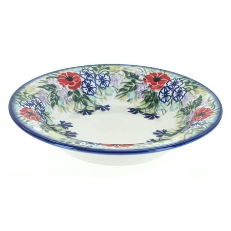 

Blue Rose Polish Pottery Summer Garden Soup Plate with Rim
