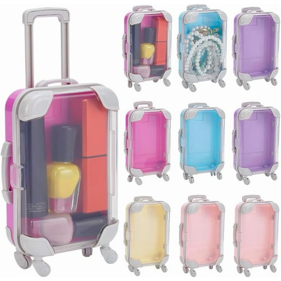 10Pcs 5 Colros Mini Suitcase for Party Favors 4.05"x2.63" Gift Box Plastic Candy Box Tiny Packaging Storage Containers Travel Luggage for Jewelry Birthday Party Wedding Family Vacation for DIY