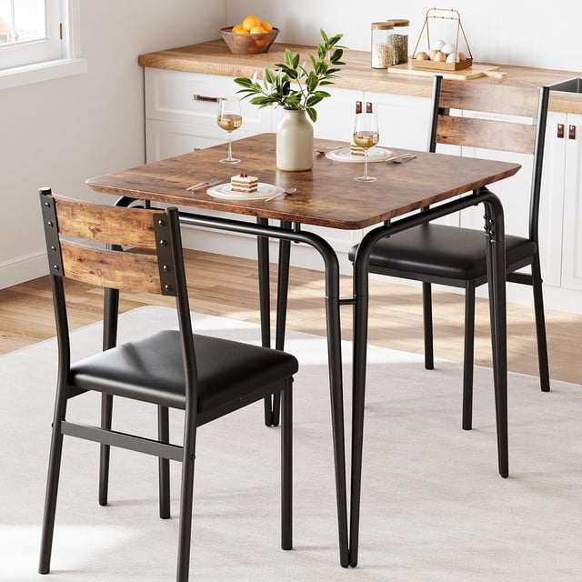 Dining Table for 2, Small Square kitchen Dinner Table Set for 2,Space Saving Wood Modern Dinette With Upholstered,Dining Room Furniture for Breakfast Nook, Apartment,Home Office Small Space,3 Piece