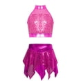 thumbnail image 3 of Eandarui Kids Girls Sequins Metallic Ballet Jazz Hip Hop Dance Outfits Halter Crop Top with Asymmetric Tutu Skirt Set Hot Pink 10, 3 of 7