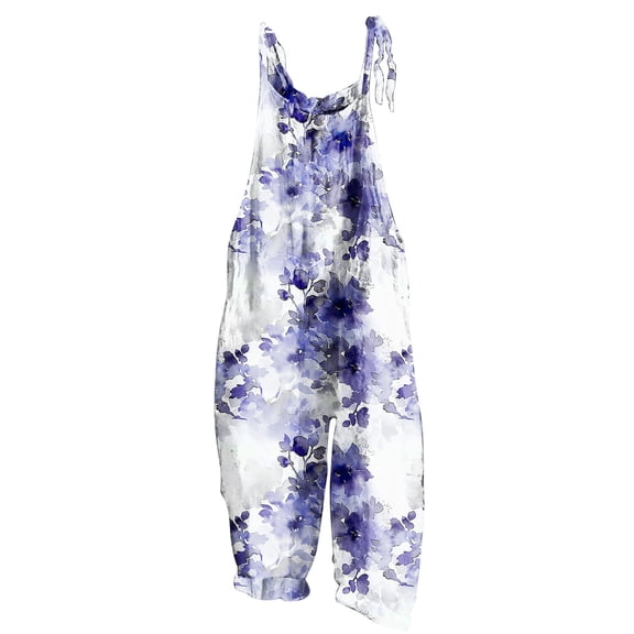 Gamivast Linen Summer jumpsuit for Women Floral Print Adjustable Strap Jumpsuit Bib Overalls Loose Fit Wide Leg Pants Breathable Soft Comfy Beach Holiday Outfit