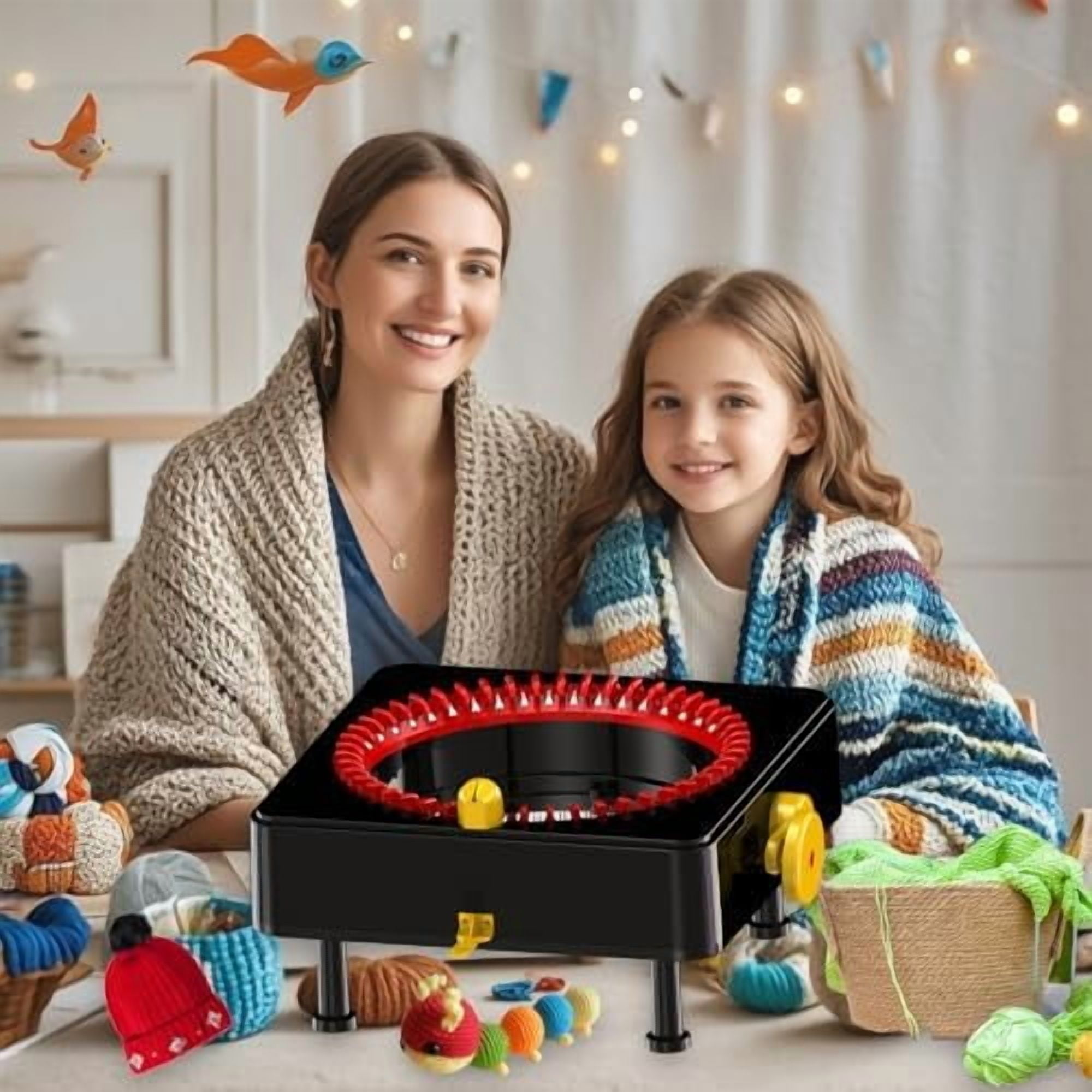 Knitting Machine 48 Needles Knitting Crochet Machines for Adults and Beginners, Smart Knitting Loom Machine for Hat, Socks, Scarves, Gloves, Knitting Looms Board Rotating Double Knit Machine Kit