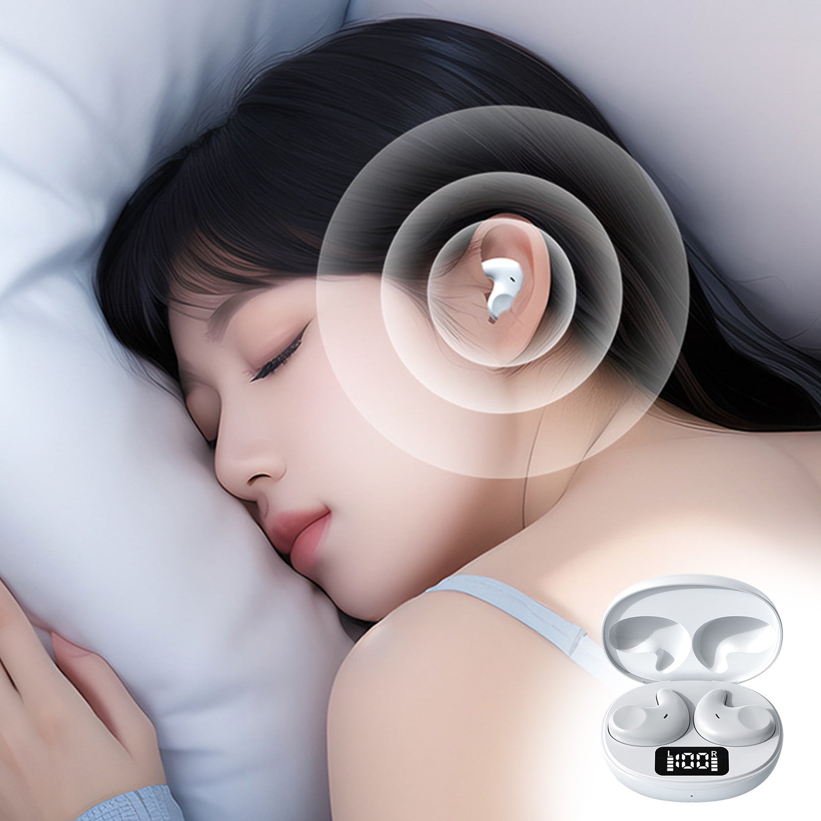 Bluetooth Headphones True Wireless Earbuds 60H Playback LED Power Display Earphones with Wireless Charging Case IPX5 Waterproof in-Ear Earbuds with Mic for TV Smart Phone Laptop Computer Sports,White