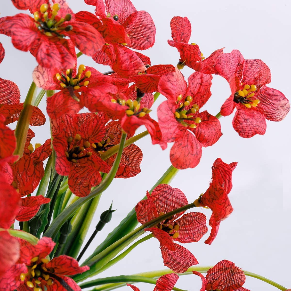 12 Bundles Artificial Flowers Outdoor UV Resistant Fake Flowers No Fade Faux Plants Garden Porch Window Box Decorating (Deep Red)