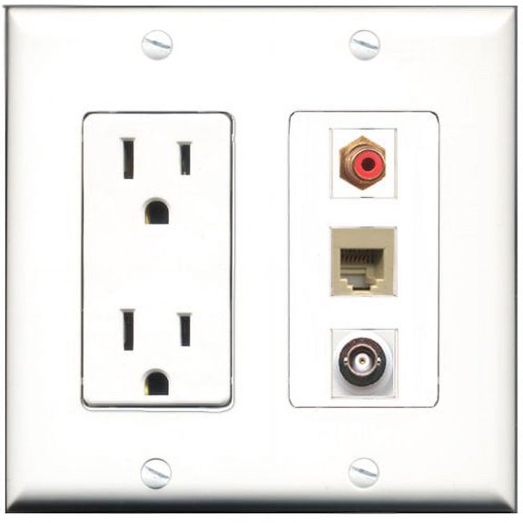 RiteAV - 15 Amp Power Outlet 1 Port RCA Red 1 Port Phone Beige 1 Port BNC Decorative Wall Plate