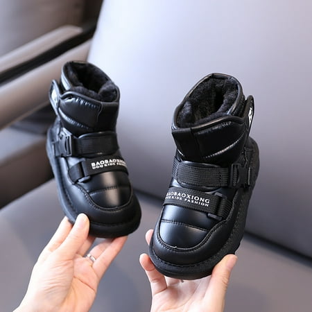 

Boys Girls Snow Boots Waterproof Hook and Loop Fur Lining Velcro Ankle Boots for Children Kid